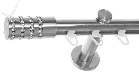 BASIT Innenlauf Gardinenstange 1 läufig Wandmontage 160 cm lang Edelstahl Optik I Vorhangstange mit Schiene 1läufig Ø20mm I 120-600 cm wählbar H30