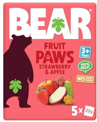 BEAR Strawberry & Apple Paws - Delicious Real Fruit - Suitable for 2+ years - Healthy - 20g (5 pack)