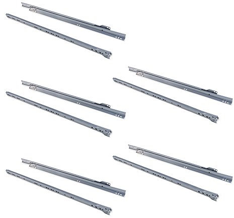 Emuca - Schubladenführungen mit Rollen und Teilauszug, Aluminium lackiert, 600 mm, 5 Stück