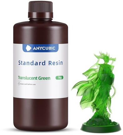 ANYCUBIC 3D Drucker Resin, UV 405nm Standard Rapid Photopolymer Resin, mit Hoher Genauigkeit und Schneller Aushärtung und Hervorragender Fließfähigkeit für den LCD DLP 3D Printer (Klargrün,1000g)