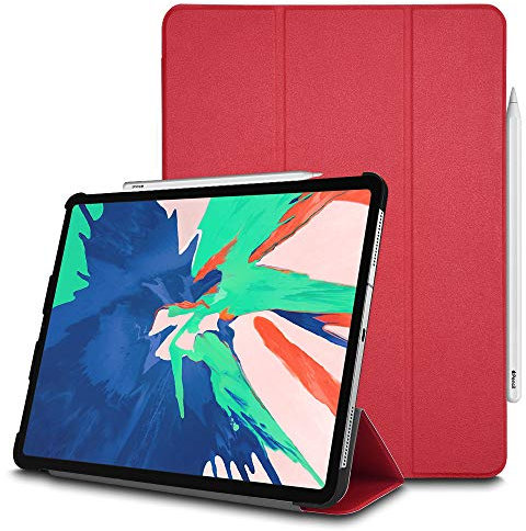 TECHGEAR Smart Coque pour iPad Pro 11 2018, [Compatible Pencil] Coque Smart Case Stand Trois-Pli avec Protection d'Angles [Auto Réveil/Sommeil] pour iPad Pro 11 Pouces 2018 Seulement - Rouge