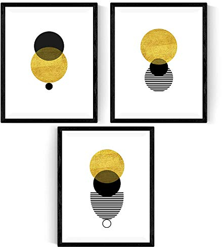 Nacnic Set de 3 láminas para enmarcar Eclipse Solar Posters Estilo nórdico para la decoración del hogar. Tamaño A4. con Marco