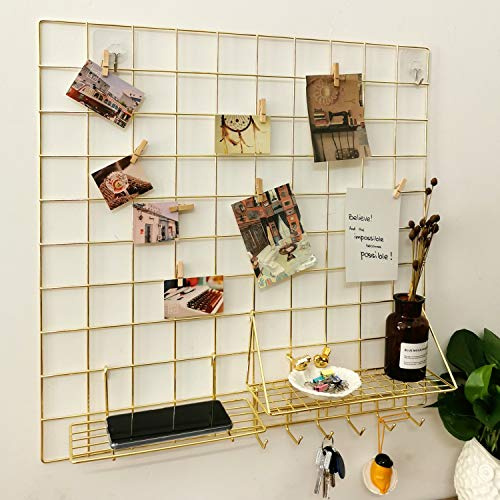 GRIDYMEN Multifunction Electroplated Bling Metal Mesh Grid Panel, Wall Photo Artwork Display and Organizer for College Dorm Living Room, Pack of 1 Pcs, Size: 23.6 x 23.6, Gold
