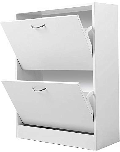 BAKAJI Zapatero de Madera de melamina con 2 Puertas abatibles y Doble Profundidad tamaño 60 x 24 x 83,5 cm (Blanco), único
