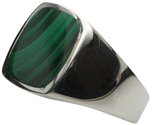 Feiner Siegelring aus 925er Silber mit Malachit, Größe:57 (18.2 mm)
