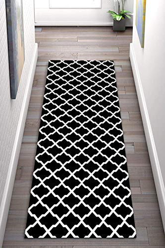 GJIF Schwarz und weiß Läufer Teppich Flur rutschfest Modern Geometrisch, Korridor Teppich Für Küche Wohnzimmer Schlafzimmer, Breite 60cm / 80cm/ 90cm/ 100cm/ 120cm(Size:80x250cm)
