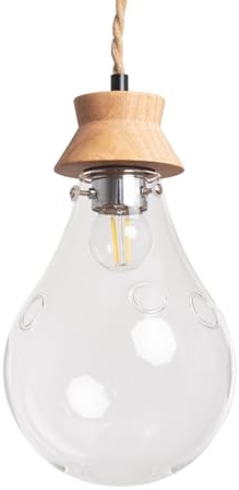LEDKIA Pendelleuchte aus Holzseil und Kristall Kathu Bumbieris Natürlich | Holzseil & Kristall Design | Einstellbare Länge | E27 Fassung | Ideal für Zuhause & Geschäftsräume, Natürlich
