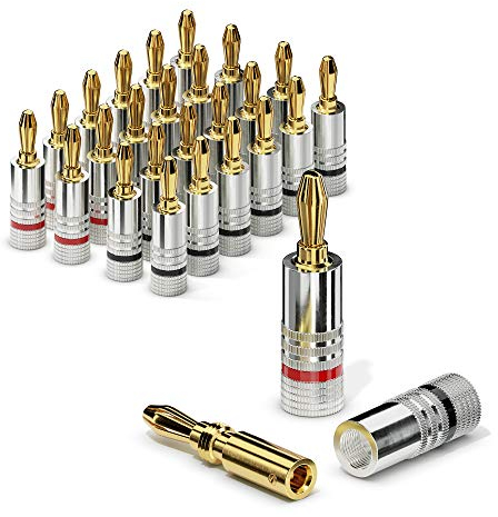 Sonero Bananenstecker 24er-Set, für alle Lautsprecherkabel mit einem Durchmesser bis max. 6mm², 4 Stück mit Farbcodierung (12x rot, 12x schwarz), 24k vergoldet, S-SC000-24, 24-er set