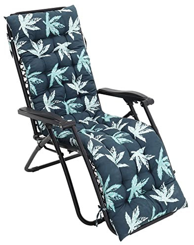 DKIEI Floral Printed Sun Lounge Cushion Thicken Garden Chair Cushion Recliner Chair Cushion Rocking Chair Cushion with Anti-slip Straps (Only Cushion), Leaf Green, 168x48x8cm