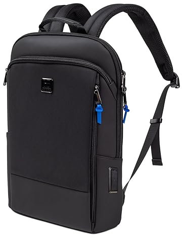 HUGH BUTLER Vincent Mochila para portátil para hombre - Mochila de negocios y de viaje con compartimento para portátil Bolsillo antirrobo Puerto de carga USB - Mochila impermeable - Negro