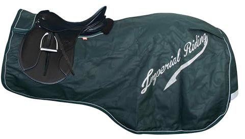 Imperial Riding Ausreitdecke IRH Super-Dry 0 g, wasserdichte Pferde-Abschwitz- und Trainingsdecke ohne Füllung mit Klettverschluss, Schweiflatz und reflektierenden Details, Waldgrün, M
