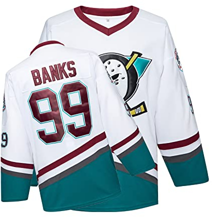 Mighty Ducks Jersey Movie Eishockey Trikot S-XXL Charlie Conway #96 Adam Banks #99 90S Hip Hop Kleidung für Party, #99 Weiß, XX-Large