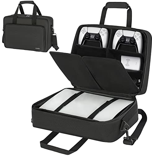 PS5/PS5 Pro/PS4 Tasche,PS5 Tragetasche Kompatibel mit Playstation 5 Konsole,PS5 Disk,Digital Edition,Konsolentasche mit Unterteilbaren Fächer für PS5 Controller,PS5-Spiele,Gaming-Headset und Zubehör
