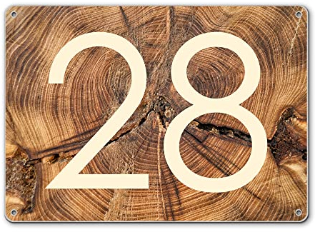 banjado® Hausnummernschild personalisierbar Motiv Jahresringe - Hausschild personalisiert Draußen mit Straßennamen möglich - Hausnummernschild Edelstahl versch. Motive - inkl. Montagematerial