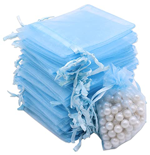 Leeyunbee 100 Stück Hellblau Organzasäckchen 7 x 9 cm Organzabeutel, Säckchen Geschenk Schmuck Hochzeit Bonbonsbeutel Für Festival Party und Hochzeit, Satin-Kordelzug