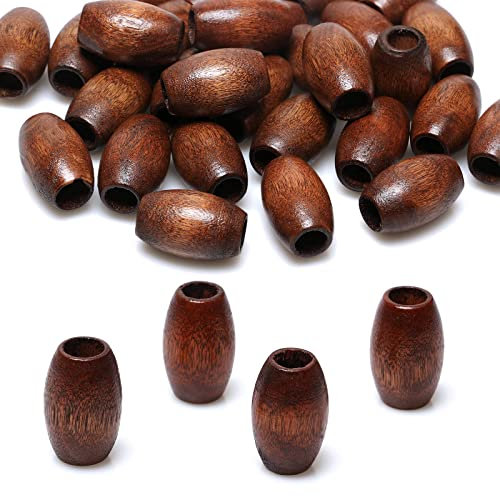 TOPTAN 40 braune große ovale Holzperlen (30 x 20 mm, 10 mm Loch) zum Basteln