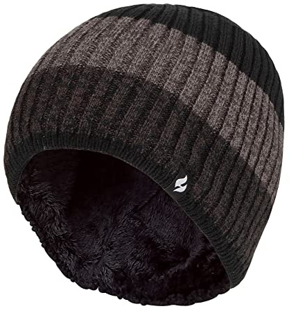 HEAT HOLDERS Mens Fleece Lined Striped Winter Beanie High Performance Soft Insulated Thermal Hat