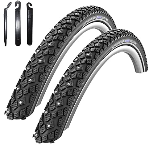 Angebot-Set / 2 x Schwalbe Winter K-Guard Fahrradreifen mit Reflex in Schwarz 40-635 (28 x 1 1/2) inkl. 3 Reifenheber
