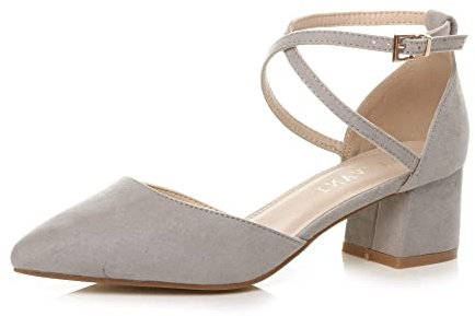 AJVANI Womens Ladies mid Block Heel Pointed Toe Cross Strap Two Part Mary Jane Court Shoes Sandals Size