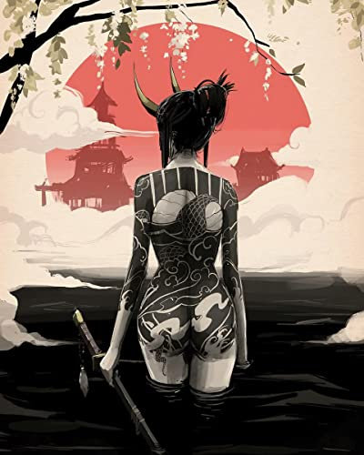 Japanische Frau Bushido Leinwand Bilder, Japanische Samurai Poster Kunst drucke, Samurai Leinwand Bilder für Wohnzimmer Schlafzimmer Dekor, ohne Rahmen(60x90cm)