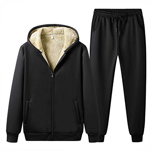 Jamron Uomo Taglie Forti 2 Pezzi Invernale Tuta da Ginnastica in Pile Tuta Sportiva da Jogging Nero S