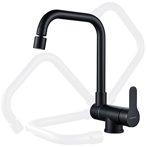 Robinet de cuisine pour fenêtre avant rotatif à 360 °, 2 modes de pulvérisation, robinet d'évier pliable à levier unique (noir mat)