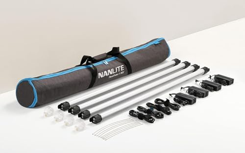 Nanlite PavoTube II 30C 4' LED Tube Lights with AC Chargers, Mounts, and Case 4 Light Kit