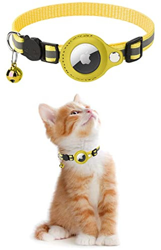 KOLACEN Reflektierendes AirTag Katzenhalsband, Airtag mit Airtag Hülle und Glocke, Einstellbares Airtag Katzenhalsband mit abbrechbarer Sicherheitsschnalle für Welpen Katzen Kätzchen (Gelb)