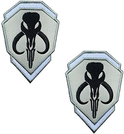 2 Stück Film Mythosaurier Wappen Kopfgeldjäger Boba Fett Schädel Schild Patch, Taktische Morale bestickte Applikation Badge Dekorative Patches zum Kleidung Rucksack-10cmx 7cm
