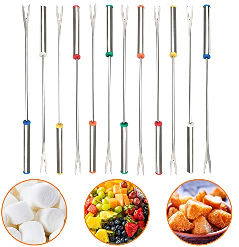 Senzeal Fondue-Gabeln, 24,1 cm, Edelstahl, Käsefondue, Gabeln für Fondue, Schokolade, Dessert, Käse, Marshmallows, Braten, Fleisch, Smores, Kit, mit hitzebeständigen Griffen, 12 Stück