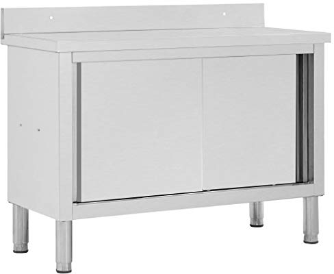 BULANED Arbeitsschrank mit Schiebetüren, Edelstahltisch, Edelstahl Schrank, Arbeitstisch, Küchenschrank Mit Arbeitsplatte, Arbeitstisch, 120x50x(95-97) cm Edelstahl