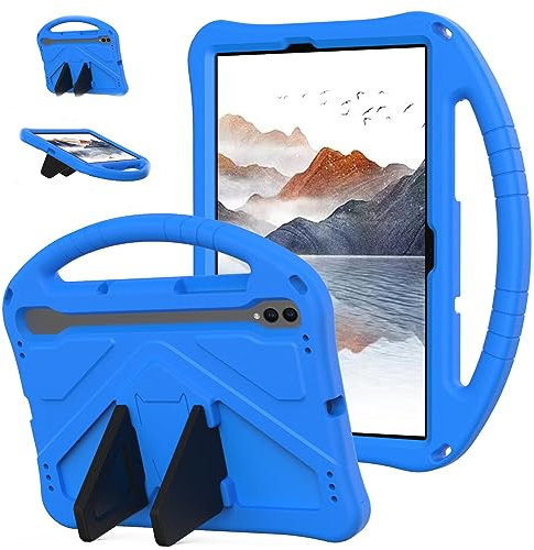 Kids Case for Samsung Galaxy Tab S10+ Plus 2024/ Galaxy Tab S9 FE+ Plus/Tab S9+ Plus 12.4 Inch Full Protective Cover with S-Pen Holder Handle Stand Lightweight Shockproof Cover Blue