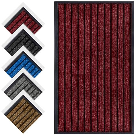 Aspire Homeware Red Door Mat Indoor & Outdoor - 40x60cm Shoe Scraper Anti Slip Rubber Mat Super Absorbent Dirt Trapper Doormats Washable Lightweight Floor Mats