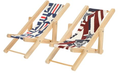 ABOOFAN 2st Puppenhaus Strandkorb Miniatur Mini-stuhlmöbel Liegestuhl Winziger Strandkorb Mini-strandkorb Mit Mikrolandschaft Mini Faltbarer Strandkorb Handyständer Stoff Falten Ornamente