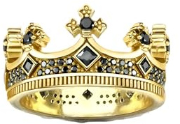 14K Yellow Gold Crown Ring - Royal Charm Crown Ring with Chain - Power Crown Ring For Women and Men - King Crown Ring for Men