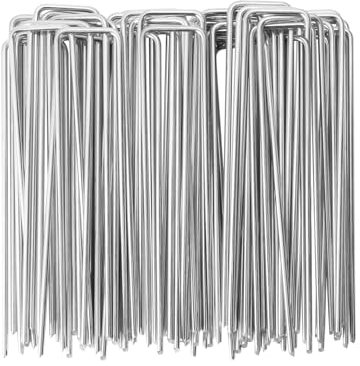 Cloudgree Garden Pegs, Pack 100 6/150 mm Heavy Duty Tent Pegs Galvanized Steel Landscape Staples, U-Shaped Ground Stakes for Camping, Weed Control Membrane, Artificial Grass, Netting, Fabric