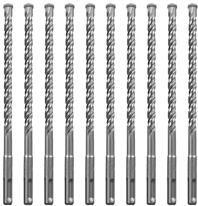 SALI 10PCS SDS Plus Rotary Hammer Drill Bit Kit - Double Thread Tungsten Carbide Tip for Concrete, Brick, Cement Walls, Stone - 10mm x 210mm Hammer Drill Bits