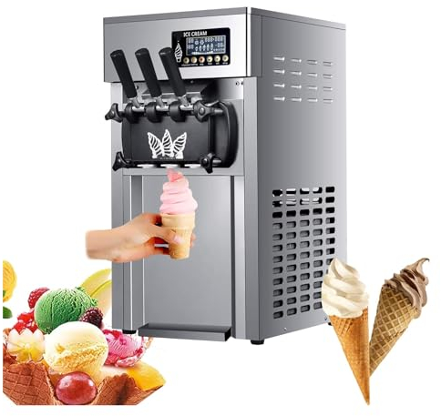 18L/H Commercial Soft Ice Cream Machine, 1200W Slushy Ice Cream Machine Professional With Led Display, 3 Flavors, Ce/Fcc/Ccc/Pse