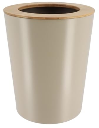 TENDANCE Poubelle de salle de bain 5L en métal Taupe avec couvercle en Bambou