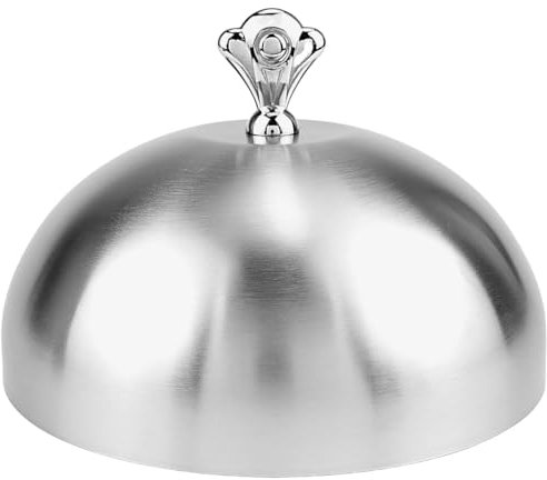 Food Tent Cover 10.2 Inch Stainless Steel Basting Cover Cheese Melting Dome Food Cover Dome Serving Plate Dish Dome for Steak Butter Dessert, Silver