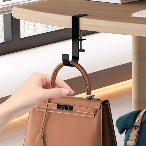 KISOY KISOY-JHOOK-001 2Pcs J-Shaped Iron Purse Hooks, Heavy Duty Handbag Hanger, Organize Desktop Storage Items, Non-Slip Swivel Top Design, Black