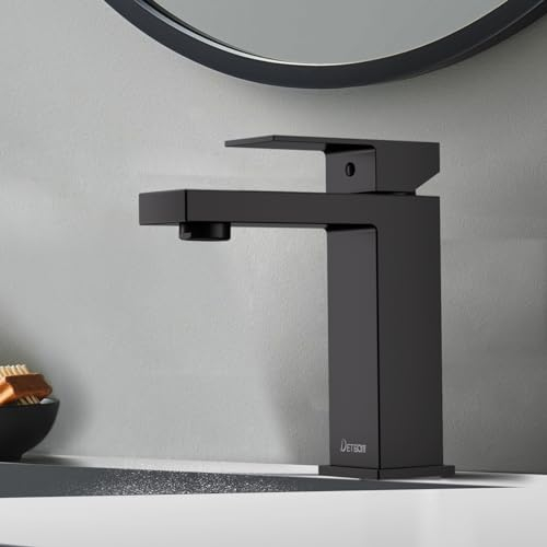 Grifo Mezclador Lavabo DETBOM - Acero Inoxidable 304 | Aireador Extraíble | Válvula Cerámica | Agua Fría/Caliente | Negro | Diseño Moderno y Duradero