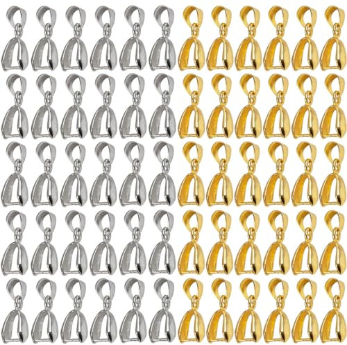 60 Pezzi Connettori per Ciondoli Colore Argento Ganci Chiusura per Pendente, Pinch Bail Claps Pendenti per Collana Ciondola Charm, Collana Bails Pinch per Gioielli Fai da te Craft Making