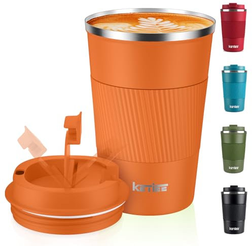 KETIEE Kaffeebecher to go,380ml Thermobecher Kaffee-to-go,Kaffeebecher Thermo,Doppelwandig Reisebecher Travel Mug,Vakuum Isolierbecher mit auslaufsicherem Deckel für Kaffee und Tee,Orange Braun