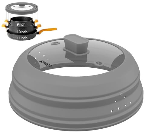 Mikrowellen-Spritzschutz, belüfteter Silikon- und Glasdeckel, zusammenklappbarer Tellerdeckel mit einfachem Griff, Grau, 30 cm
