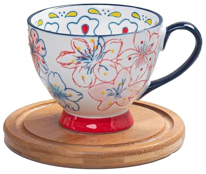 Jarsense Ceramic Cup 450ml Mug Relief Painting Ceramic Cup Creative Breakfast Cup for Milk Oatmeal Tea Water (White)