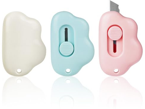 OFFCUP Couteau de Papeterie, 3PCS Mini Couteau Utilitaire Rétractable avec Porte-clés Retractable, Mini Ouvre-Lettre, Cutter, Box Cutter pour la Papeterie, Papier, Papier Découpe, Carton