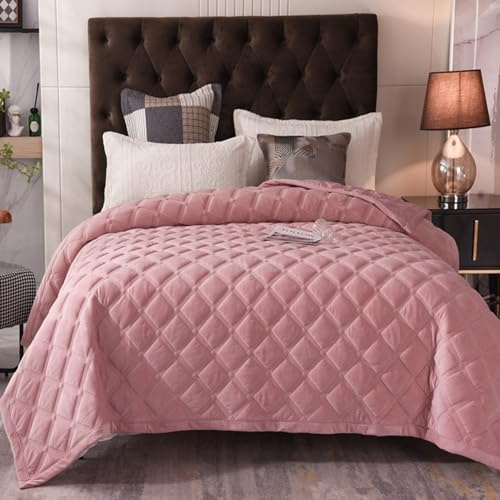 XIUWOUG Couvre Lit 2 Personnes 220x240cm/240x260cm,Velours de Cristal Couvre-Lit Matelassé Dessus De Lits Et Couvre-Lits De Luxe avec 2 Taies d'oreiller,Rose,240X260CM