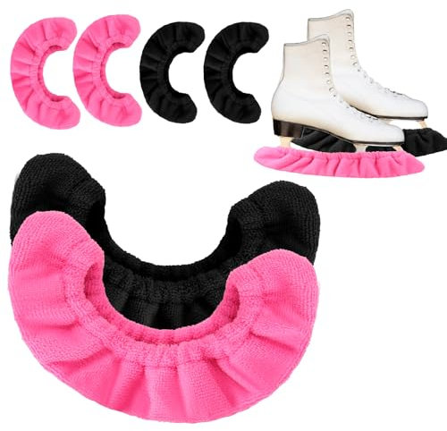 4 Stück/ 2 Paare Eishockey Elastische Kufenstrümpfe Kufenschoner Schlittschuhe Rosa Kufenschutz Schwarz Zubehör Größe L für Hockeyschlittschuhe Eiskunstlaufschuhe Kinder Frauen Männer Frottee