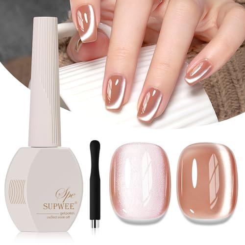 SUPWEE 15ML Cat Eye Gel Nail Polish, Magnetic Gel Polish with Magnet 1PC Moonlight Cat Eyel Effect Holographic Glitter Magnetic Nail Varnish Soak Off DIY Nail Art Manicure Salon